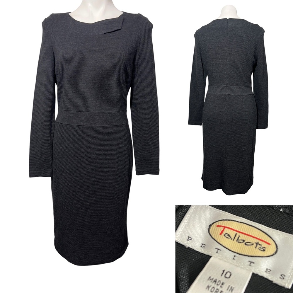 Talbots dress sz 10 Charcoal Long Sleeve ribbed knee length office church